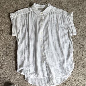 LOFT White Short Sleeve Button-Down Shirt
